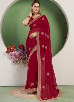 Georgette Red Party Wear Swarosvki Work Saree